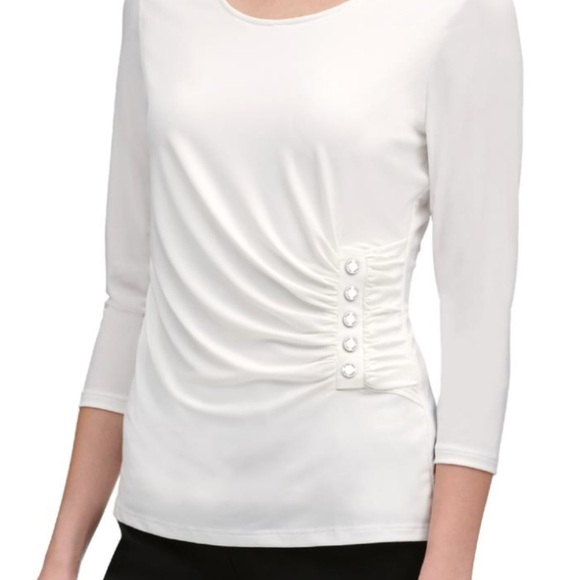 Elegant White Women's Top with Button Detail - Picture 1 of 5